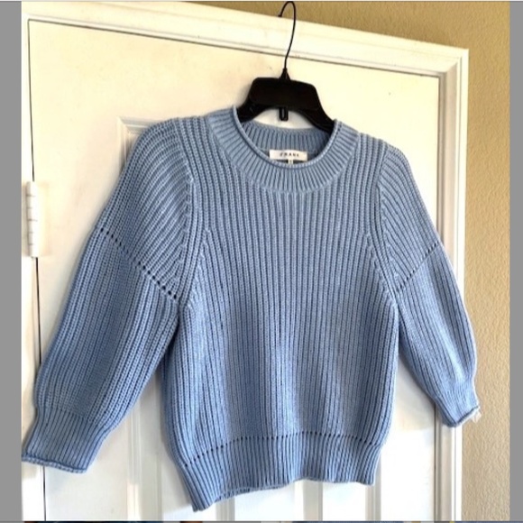 FRAME Puff-Sleeve Chunky Ribbed Knit Cotton/Cashmere Sweater NWOT/sz XS - Picture 9 of 15